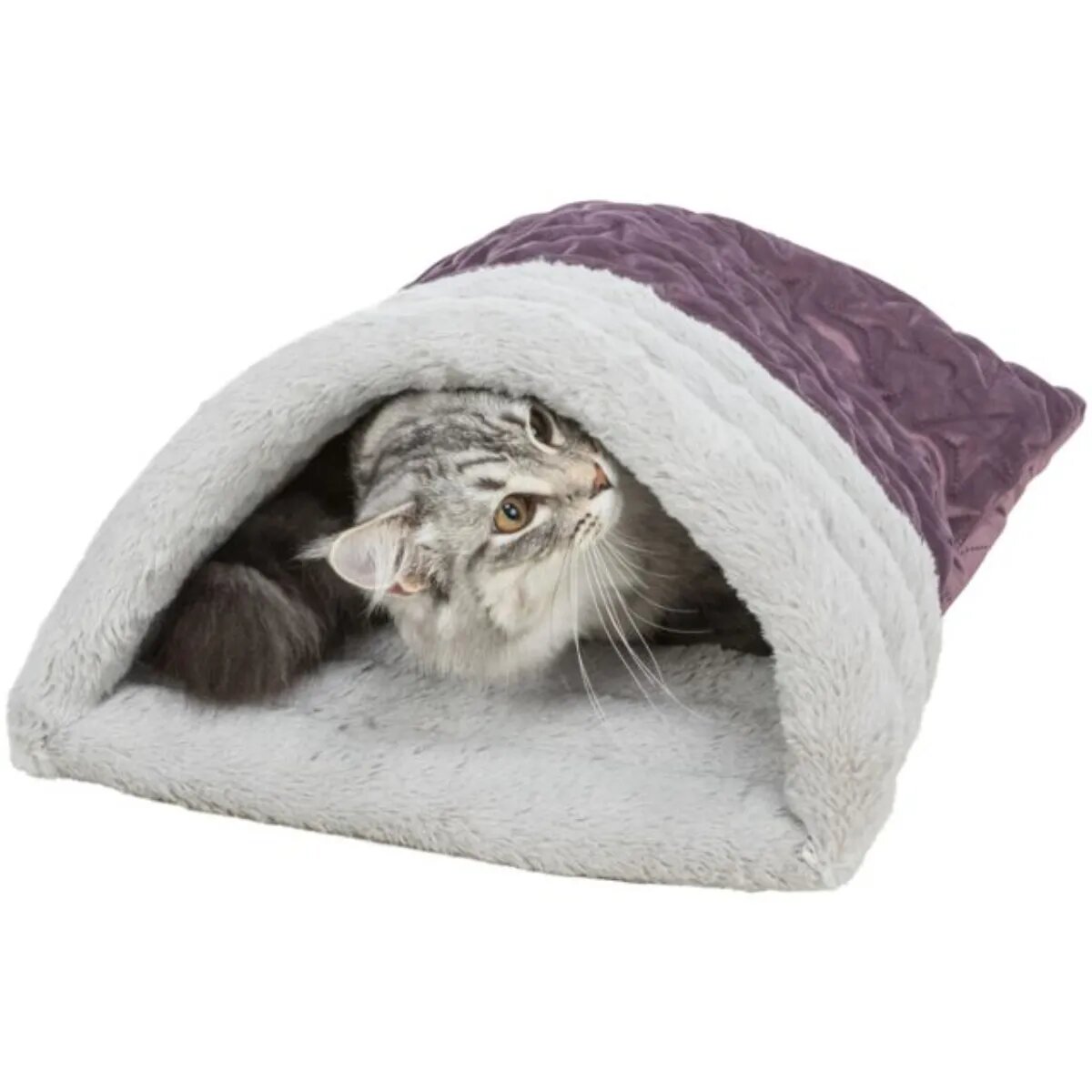 Trixie Cuddly Bag Estelle pătură ovală pisici plus mov și gri 34 x 20 x 45 cm