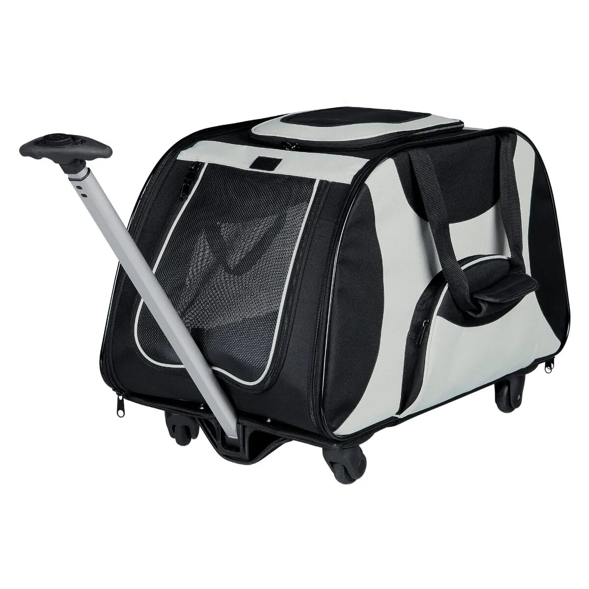 Trixie geantă trolley transport câini și pisici XS-M(max. 20kg) nylon deschidere frontală&laterală cu rotile negru și gri 34 x 43 x 67 cm