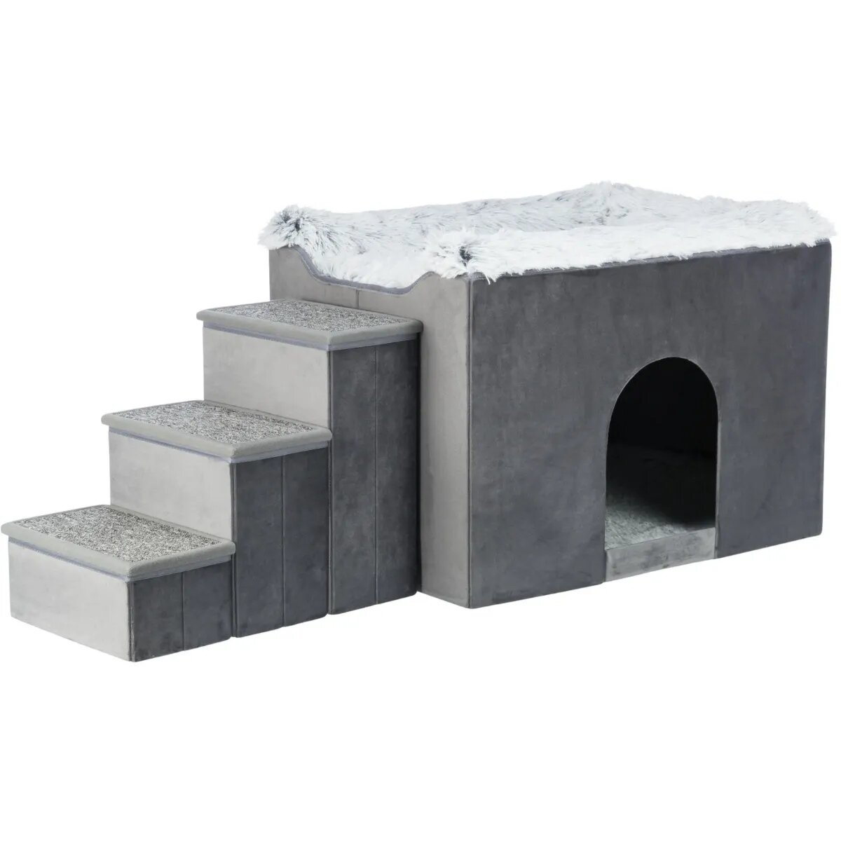 Trixie Harvey căsuța asimetric câini L-XL poliester pliabil pernă reversibilă gri și alb 119 x 47 x 50 cm