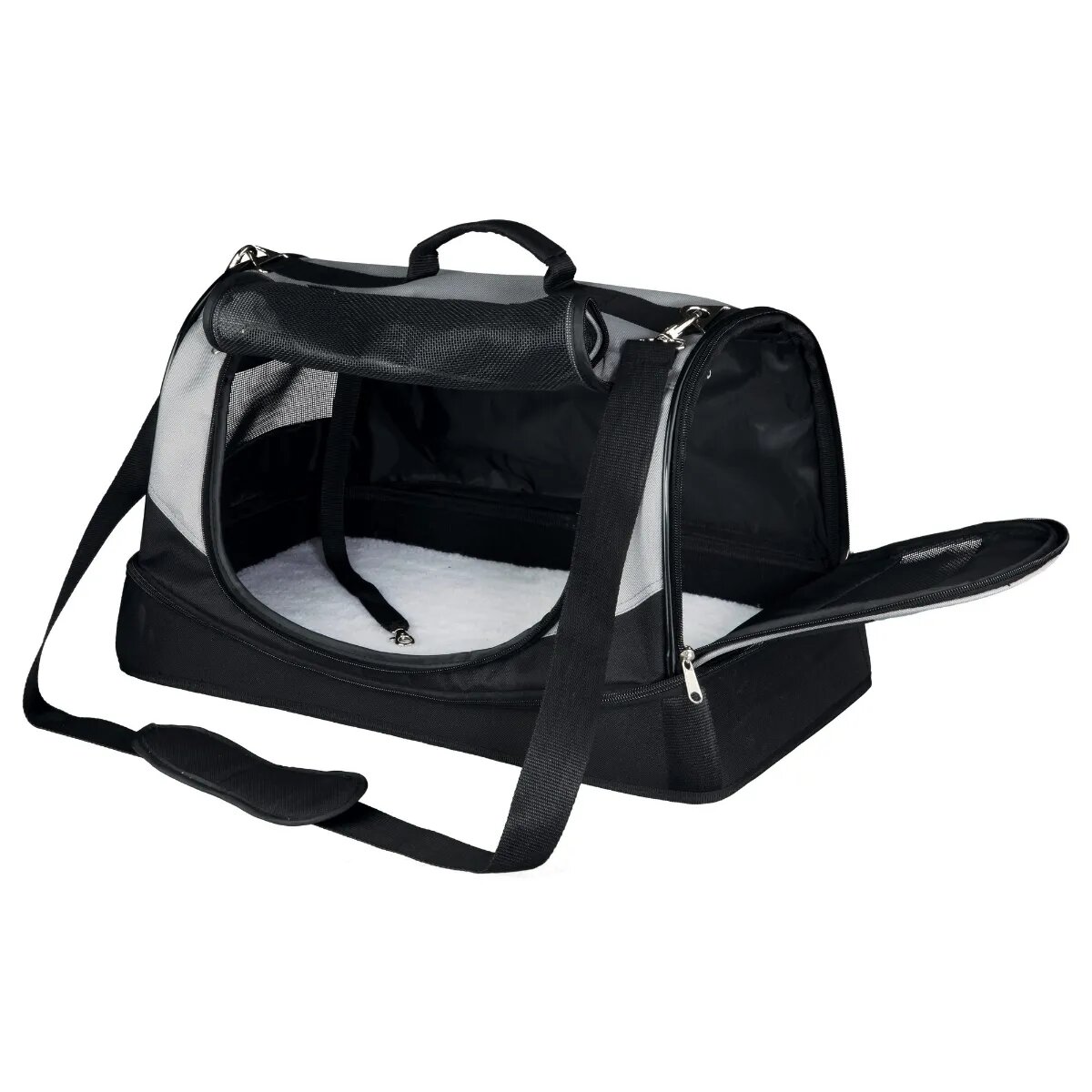 Trixie Holly geantă transport câini și pisici XS-M(max. 15kg) poliester deschidere frontală&laterală cu buzunare negru și gri 30 x 30 x 50 cm