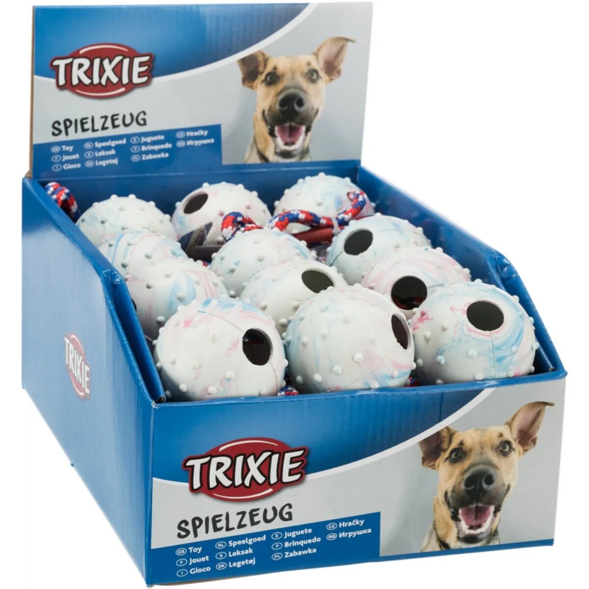 Trixie jucărie minge cu sfoară câini cauciuc 6 x 30cm multicolor