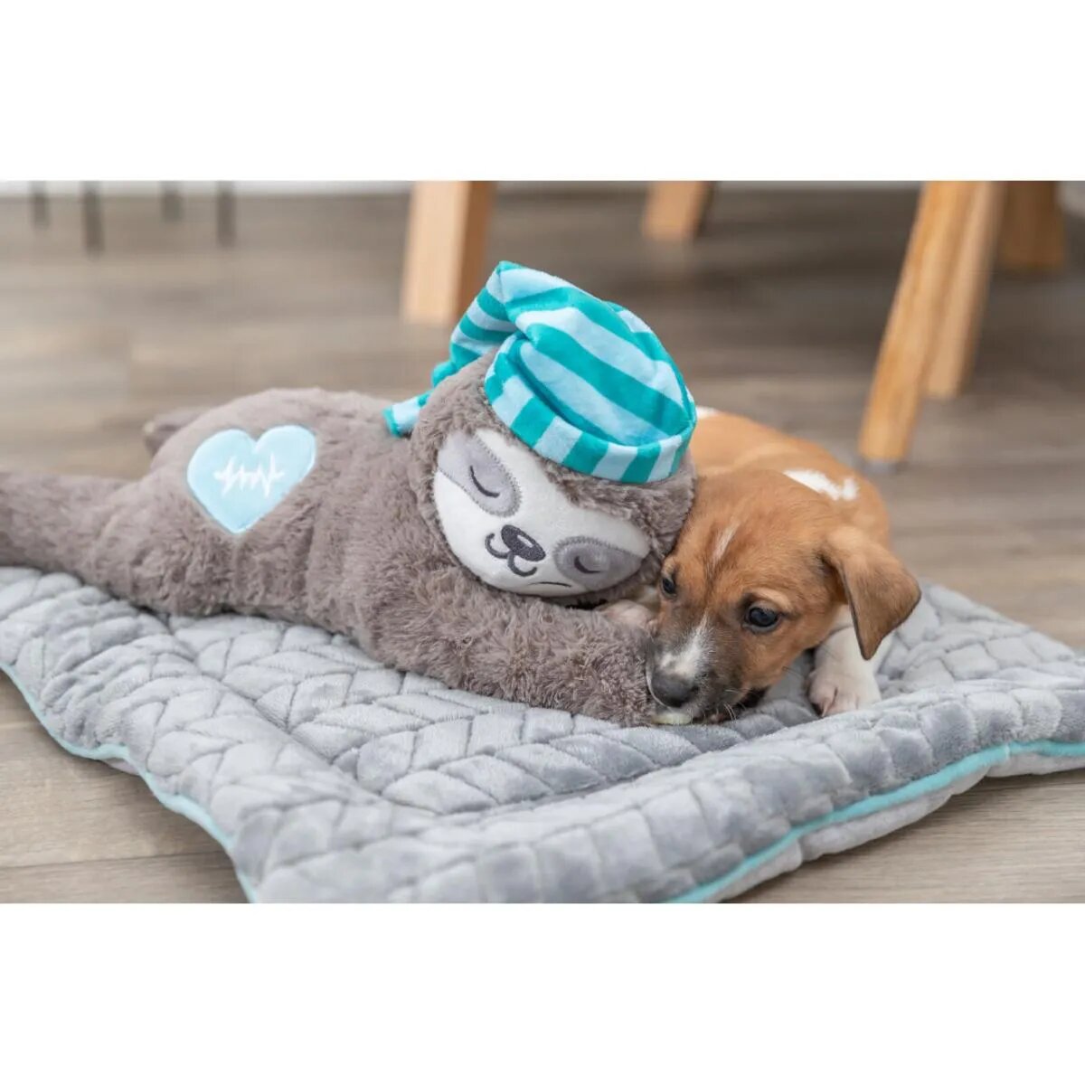 Trixie Leneș cu Simulator de Bătăi de Inimă jucărie interactivă câini junior cu sunet pluș Leneș cu Simulator de Bătăi de Inimă jucărie interactivă câini junior XS-XL cu sunet pluș maro și albastru 34cm