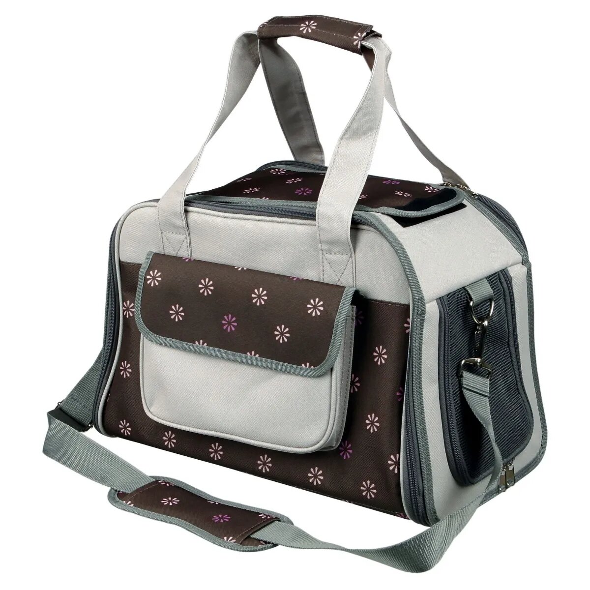 Trixie Libby geantă transport câini și pisici XS-S(max. 7kg) nylon deschidere frontală&laterală cu buzunare maro și gri 25 x 27 x 42 cm