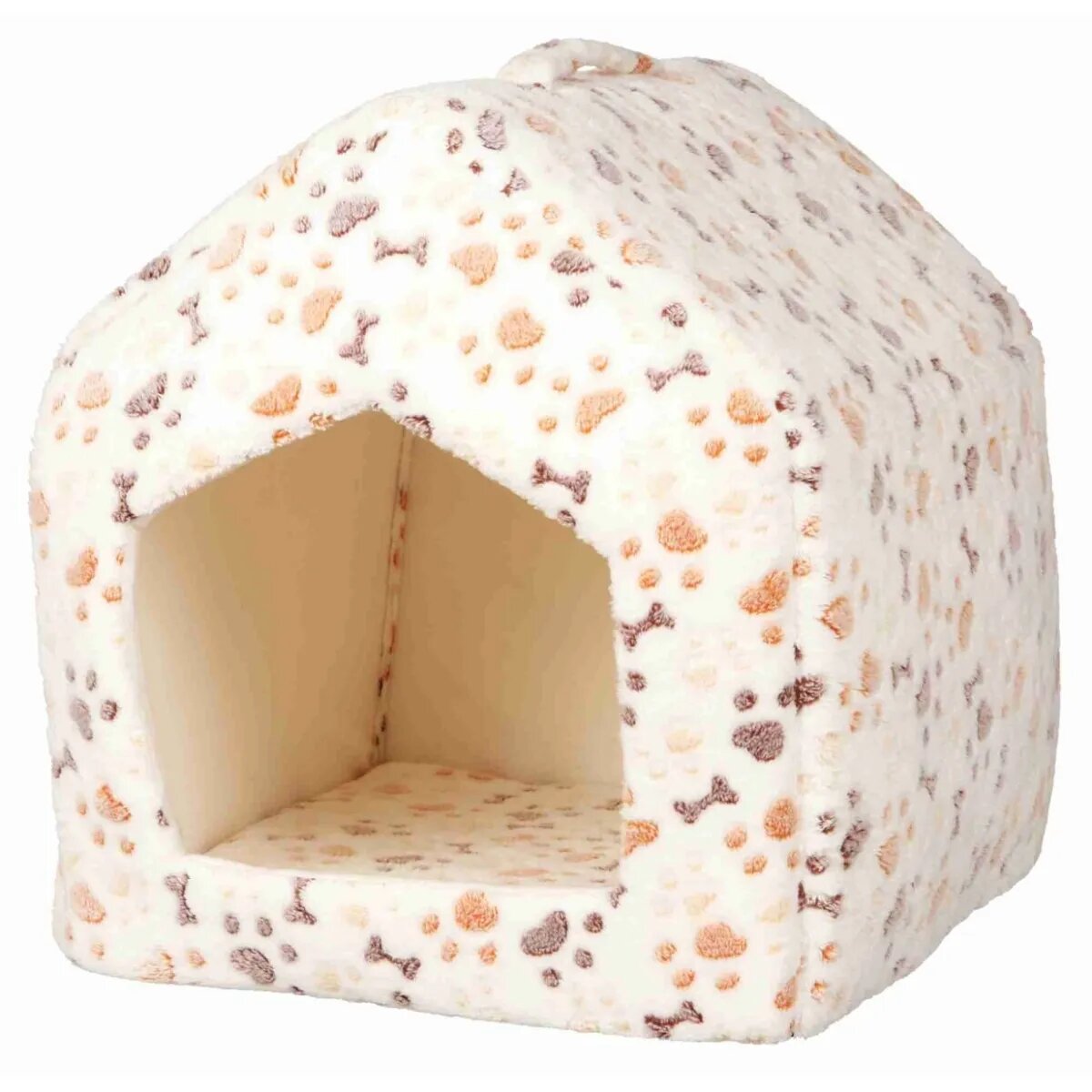 Trixie Lingo căsuța hexagonală câini și pisici XS poliester imprimeu oase și lăbuțe crem 40 x 45 x 40 cm