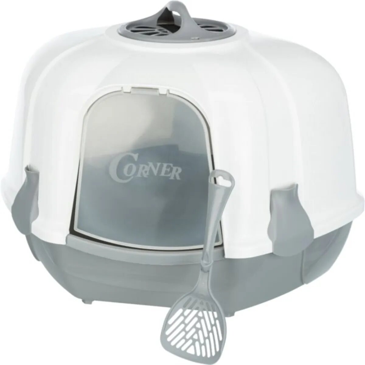 Trixie Maro Corner litieră acoperită pisici cu filtru de colț cu lopățică gri și 60x43x52 cm