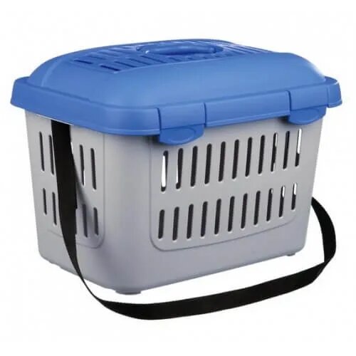 Trixie Midi Capri cușcă transport câini și pisici XS(max. 5kg) plastic deschidere superioară cu curea de umăr albastru și gri 44 x 33 x 32 cm