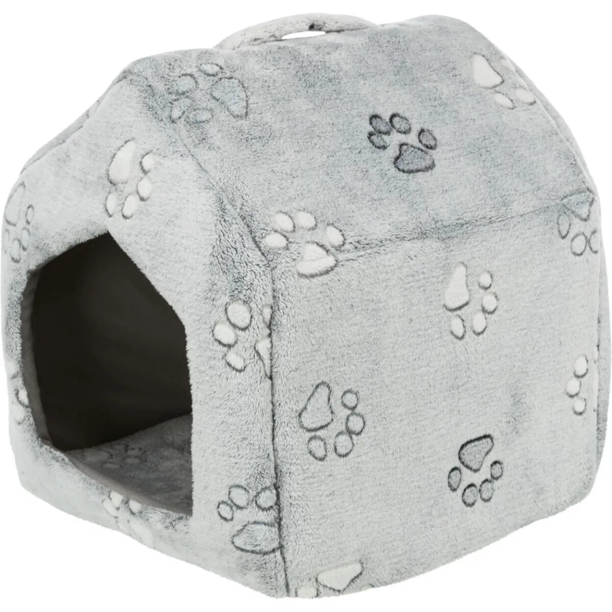 Trixie Nando căsuța dreptunghiulară câini și pisici XS fleece imprimeu lăbuțe gri 40 x 45 x 40 cm