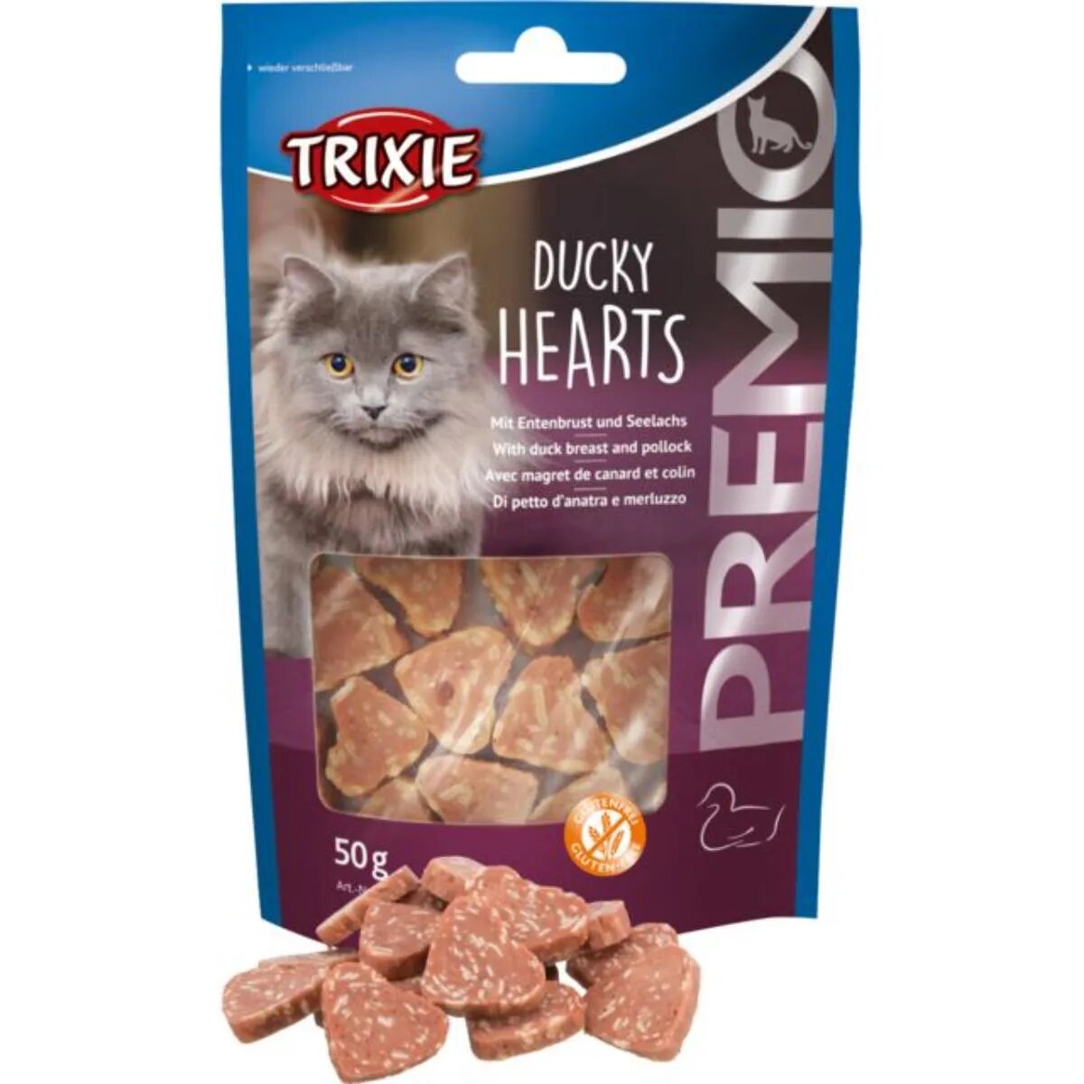 Trixie Premio Hearts Rață și Cod punguță recompense fără cereale pisici 50g