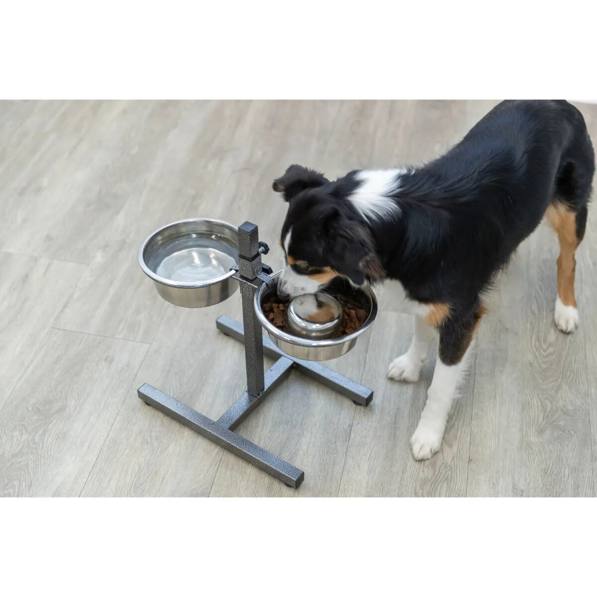 Trixie set suport castroane câini + 2 boluri înalțime reglabilă metal argintiu M-L(1.8l ⌀21cm)