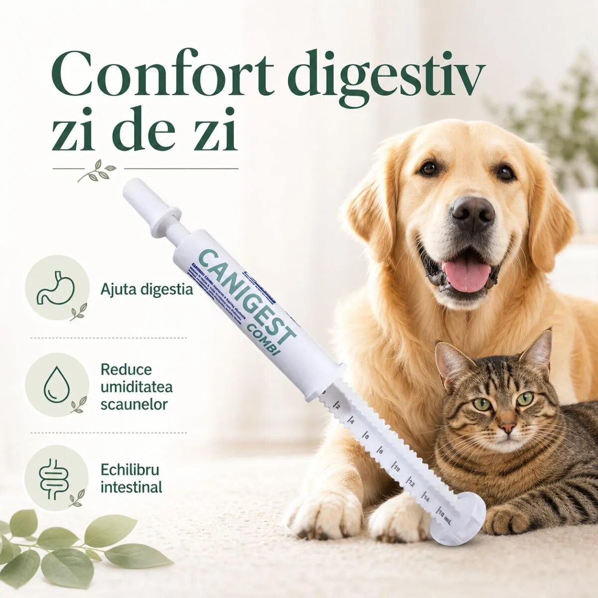 TRM Canigest Combi supliment sistem digestiv & probiotice câini suspensie orală Canigest Combi XS-XL supliment sistem digestiv & probiotice câini și pisici flacon 16ml suspensie orală