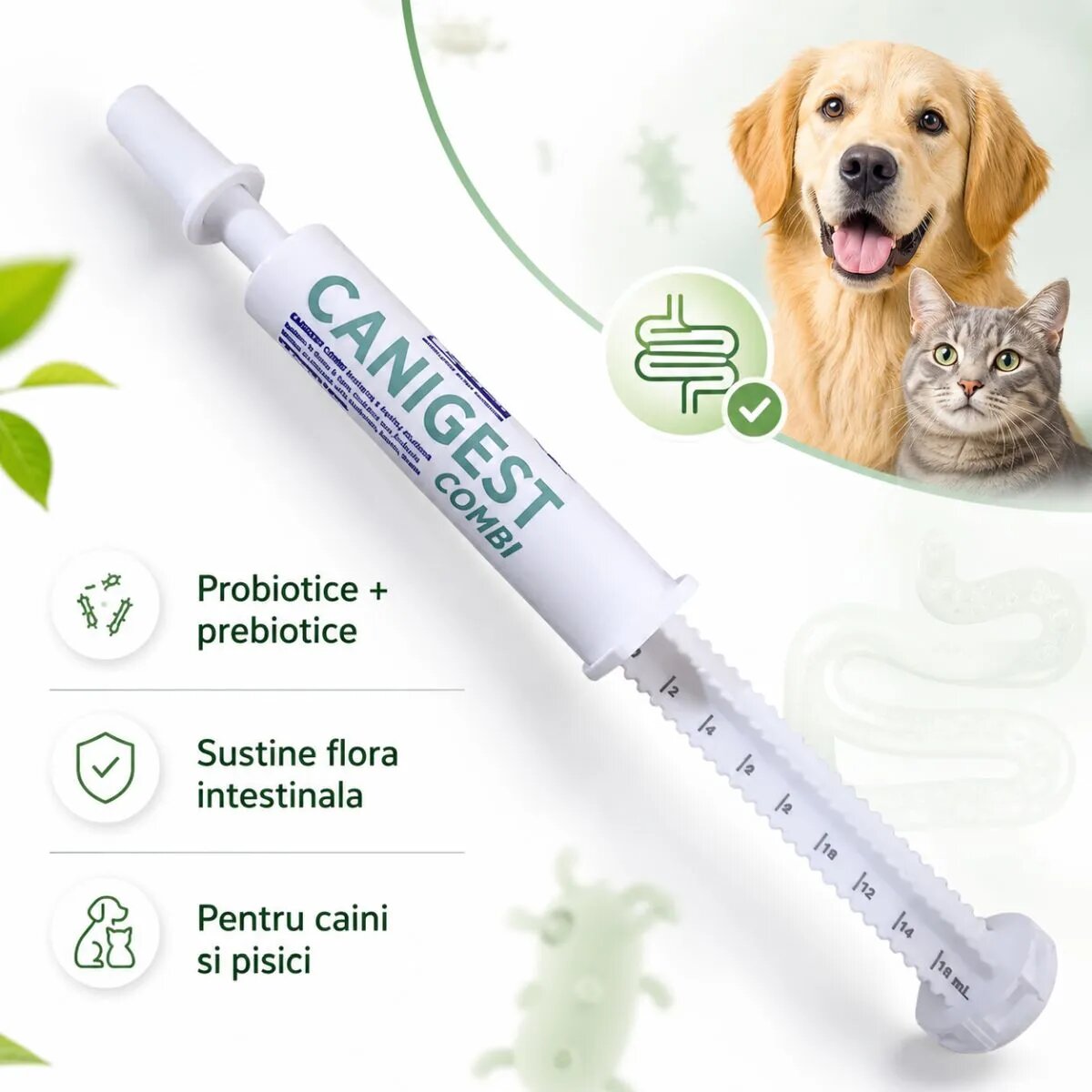 TRM Canigest Combi supliment sistem digestiv & probiotice câini suspensie orală Canigest Combi XS-XL supliment sistem digestiv & probiotice câini și pisici flacon 32ml suspensie orală