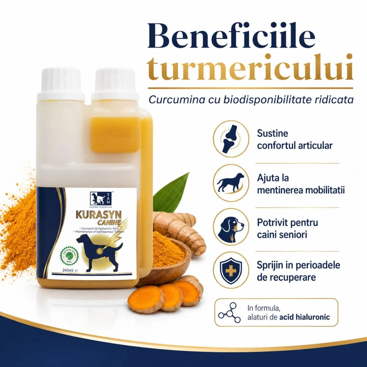 TRM Kurasyn supliment sistem articular câini suspensie orală Kurasyn XS-XL supliment sistem articular câini flacon 240ml suspensie orală