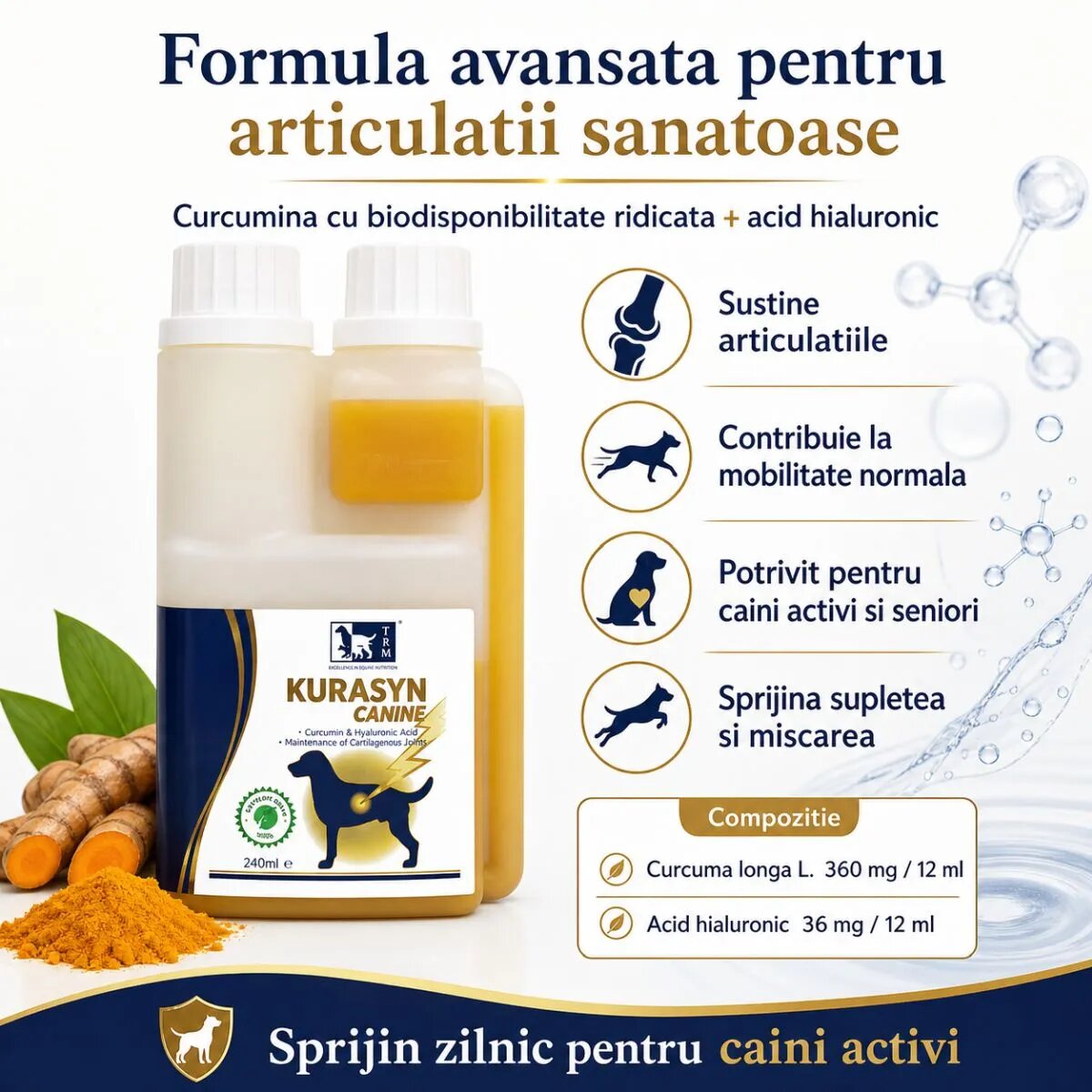 TRM Kurasyn supliment sistem articular câini suspensie orală Kurasyn XS-XL supliment sistem articular câini flacon 240ml suspensie orală