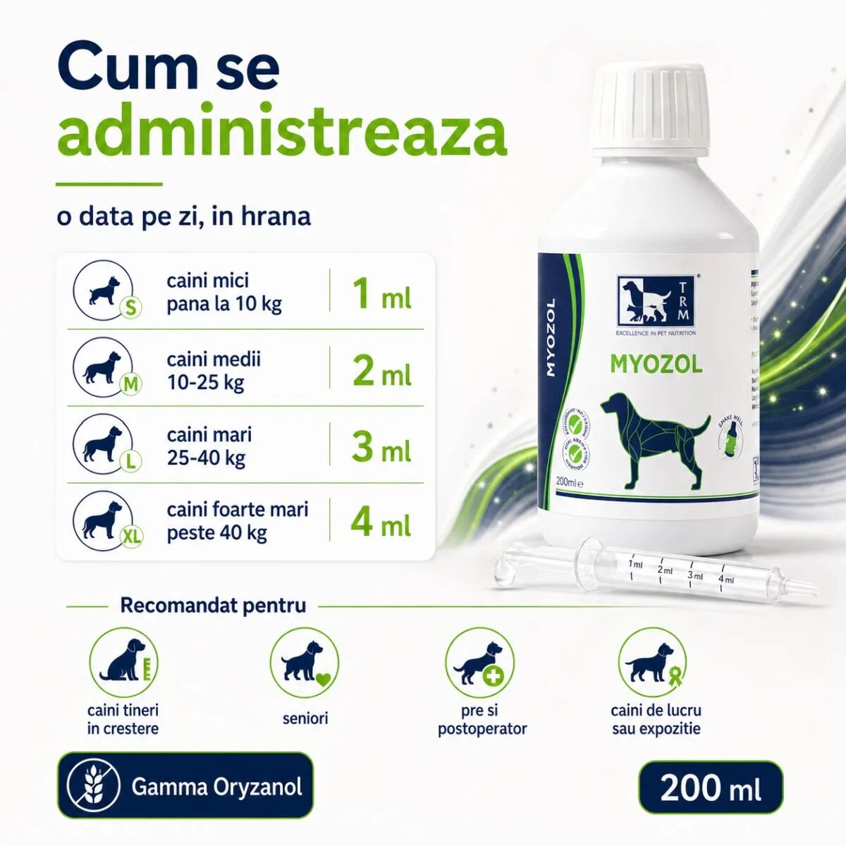 TRM Myozol multivitamine câini ulei Myozol XS-XL multivitamine câini flacon 200ml ulei
