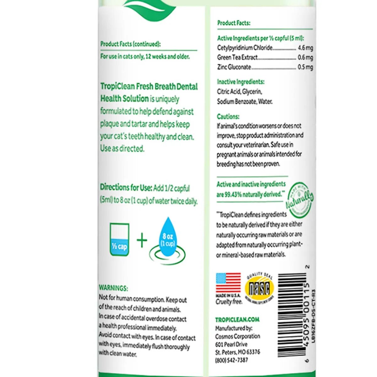 Tropiclean Aditiv Apa Oral Care pentru Pisici 473 ml