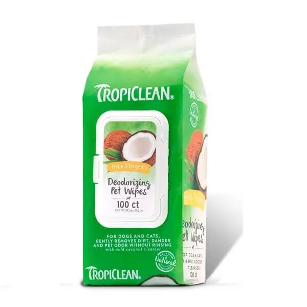Tropiclean șervețele umede câini și pisici hipoalergenice Nucă de cocos cutie 100buc