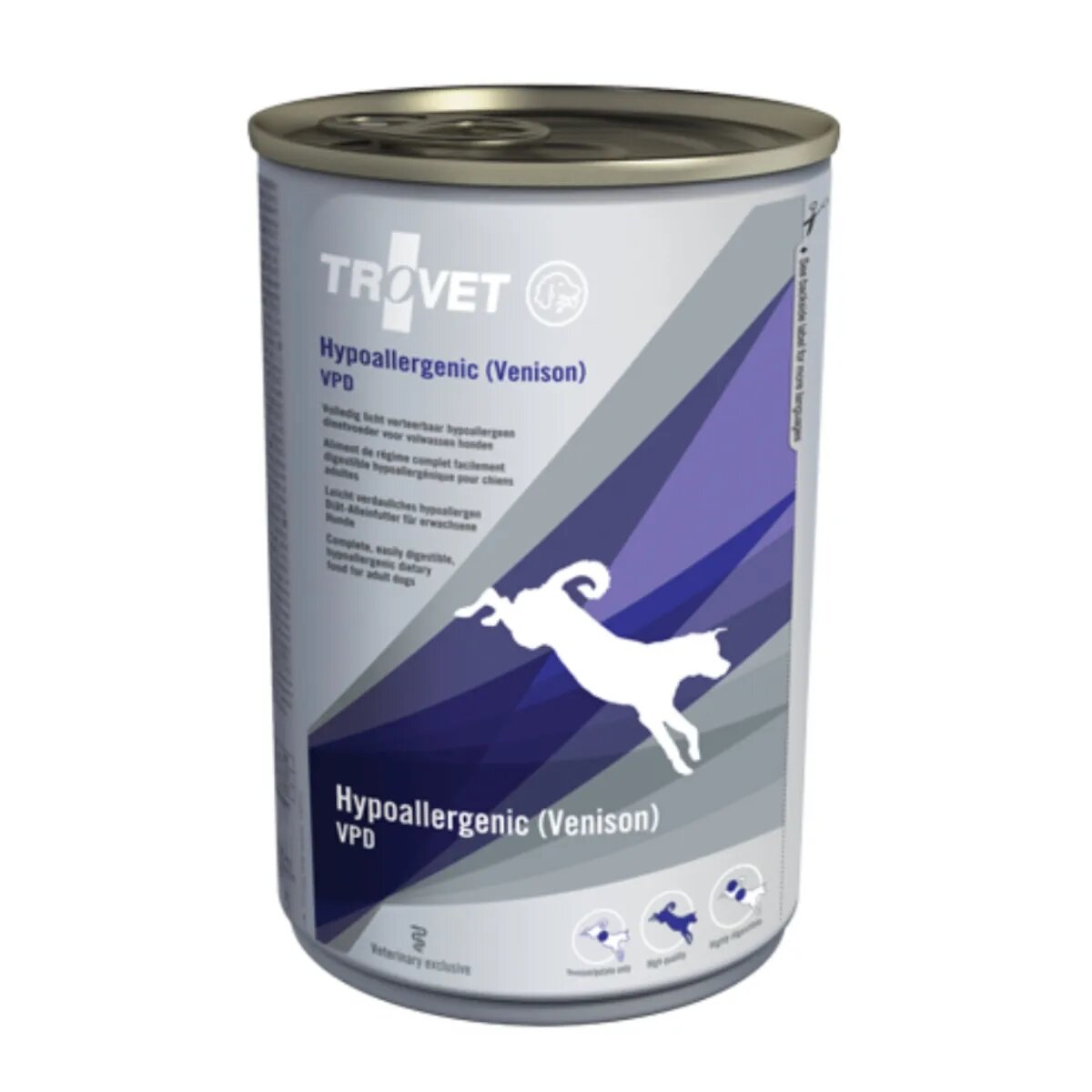 Trovet Dog Hypoallergenic VPD Căprioară dietă veterinară câini conservă hrană umedă afecțiuni digestive și dermatologice (pate) 400g