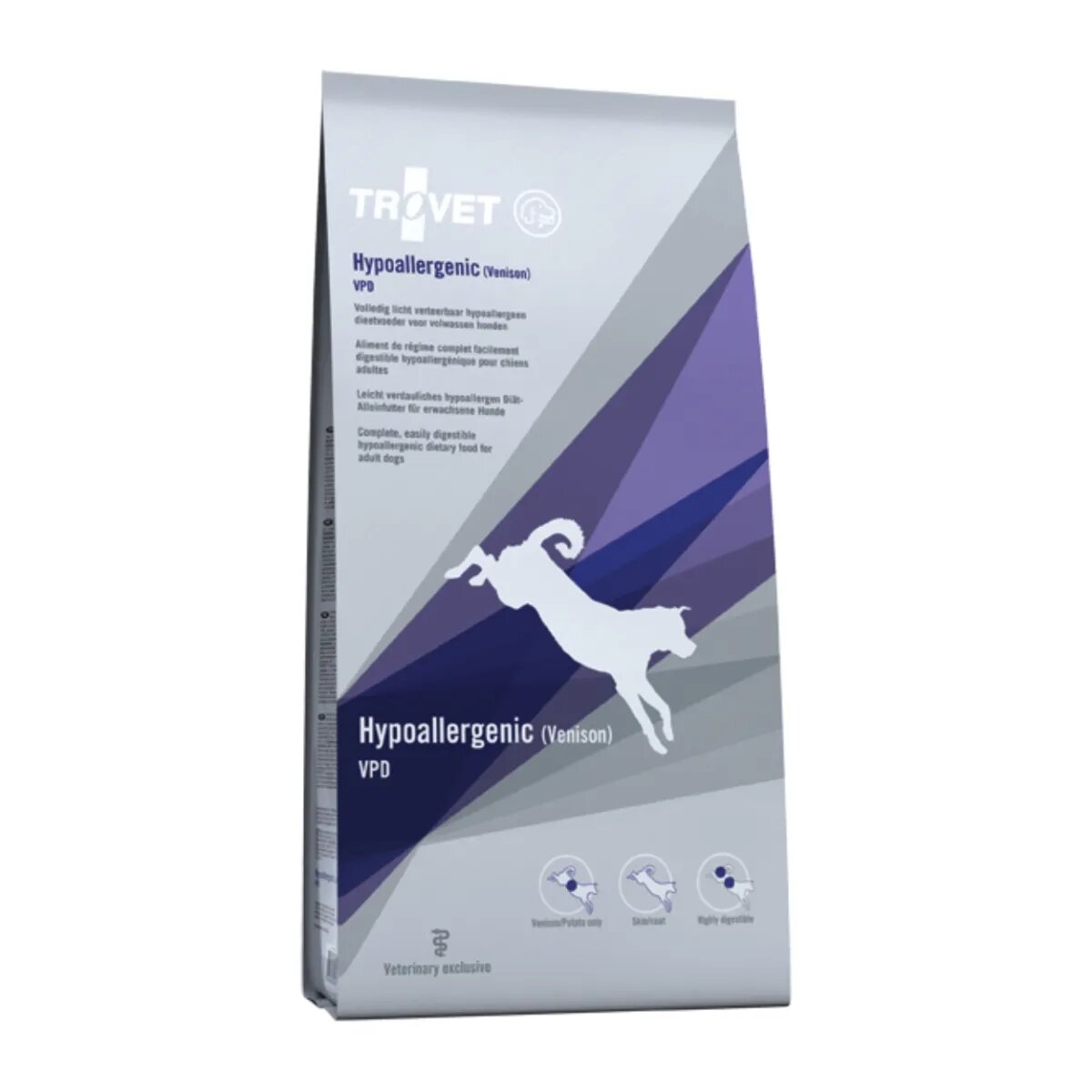 Trovet Dog Hypoallergenic VPD Căprioară dietă veterinară câini hrană uscată afecțiuni digestive si dermatologice 10kg