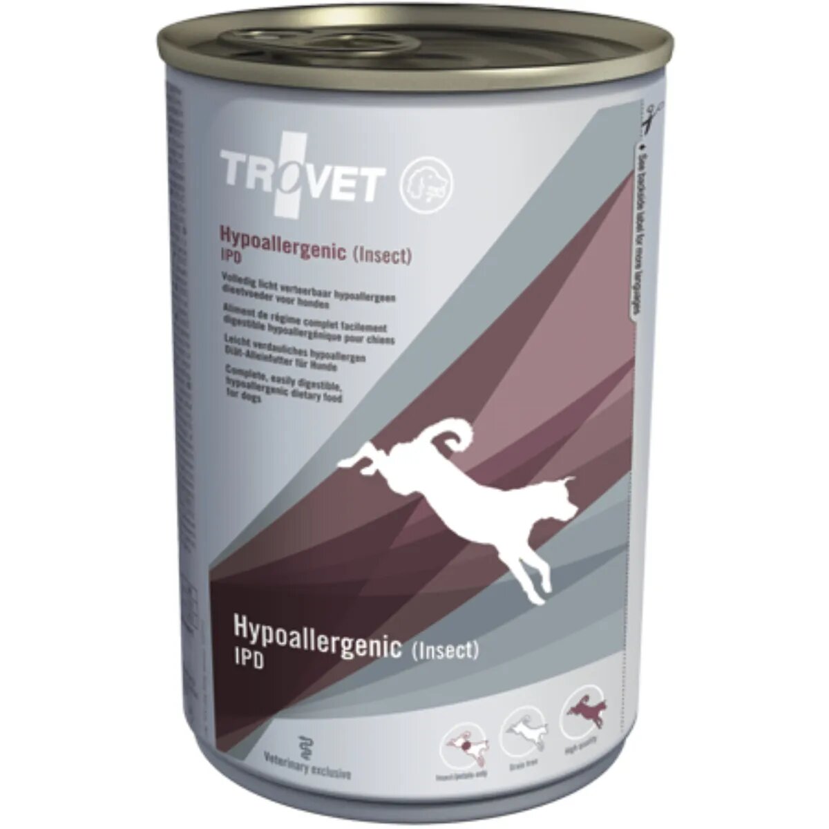 Trovet Hypoallergenic IPD XS-XL Insecte dietă veterinară conservă hrană umedă monoproteică fără cereale câini alergii (pate) 400g