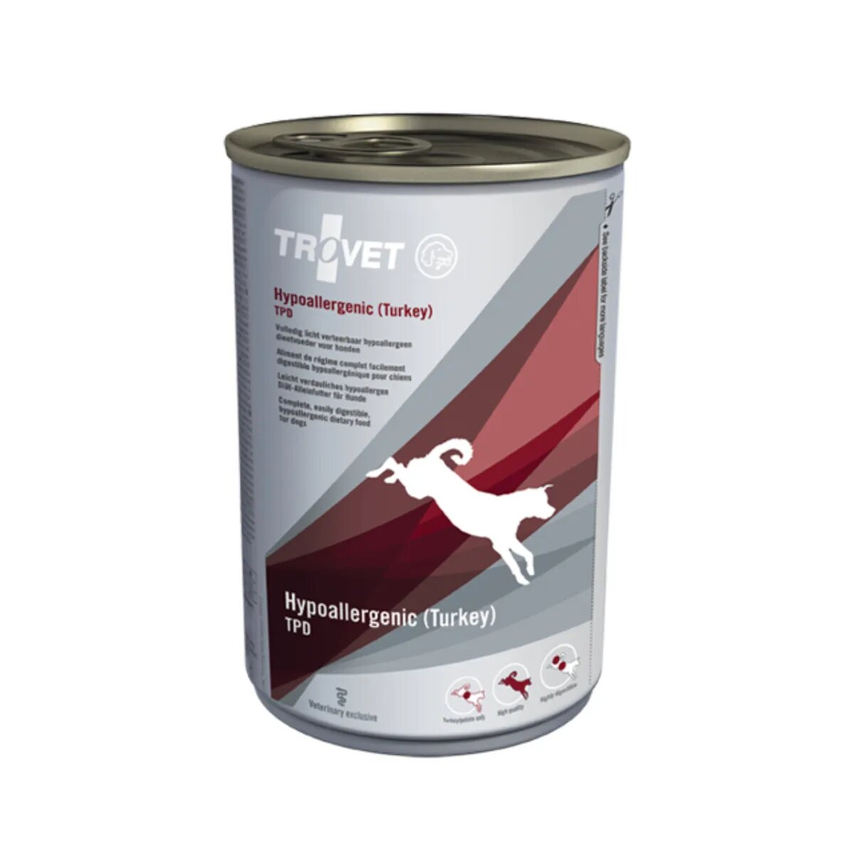 Trovet Hypoallergenic TPD XS-XL Curcan dietă veterinară conservă hrană umedă monoproteică fără cereale câini alergii (pate) 400g