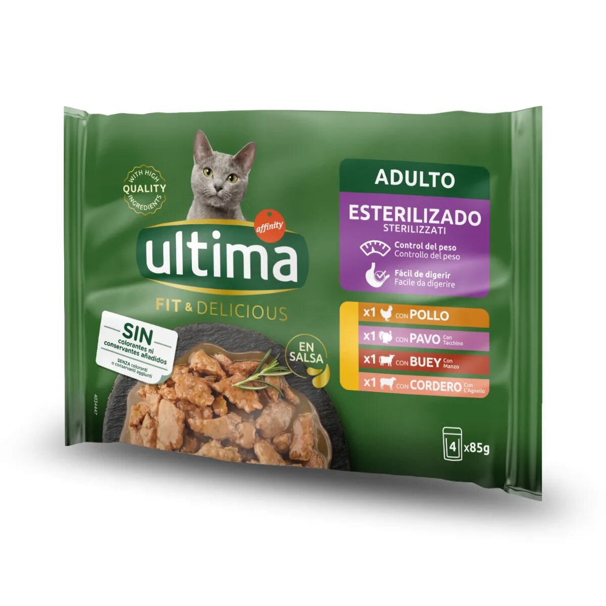 ULTIMA Fit & Delicious Sterilised Selection Carne plic hrană umedă pisici sterilizate (în sos) multipack 85g x 4buc