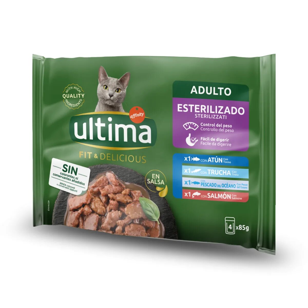 ULTIMA Fit & Delicious Sterilised Selection Pește plic hrană umedă pisici sterilizate (în sos) multipack 85g x 4buc