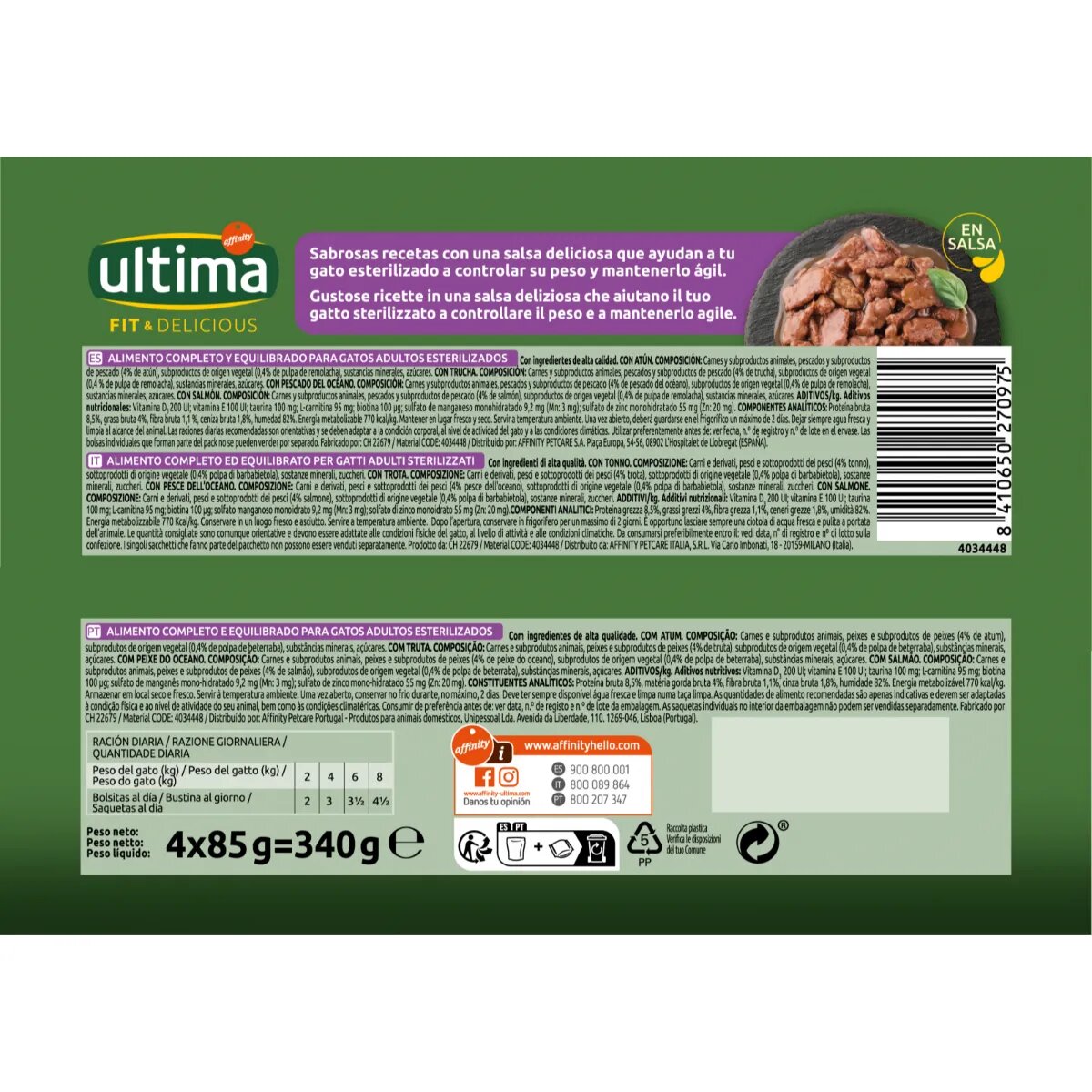 ULTIMA Fit & Delicious Sterilised Selection Pește plic hrană umedă pisici sterilizate (în sos) multipack 85g x 4buc