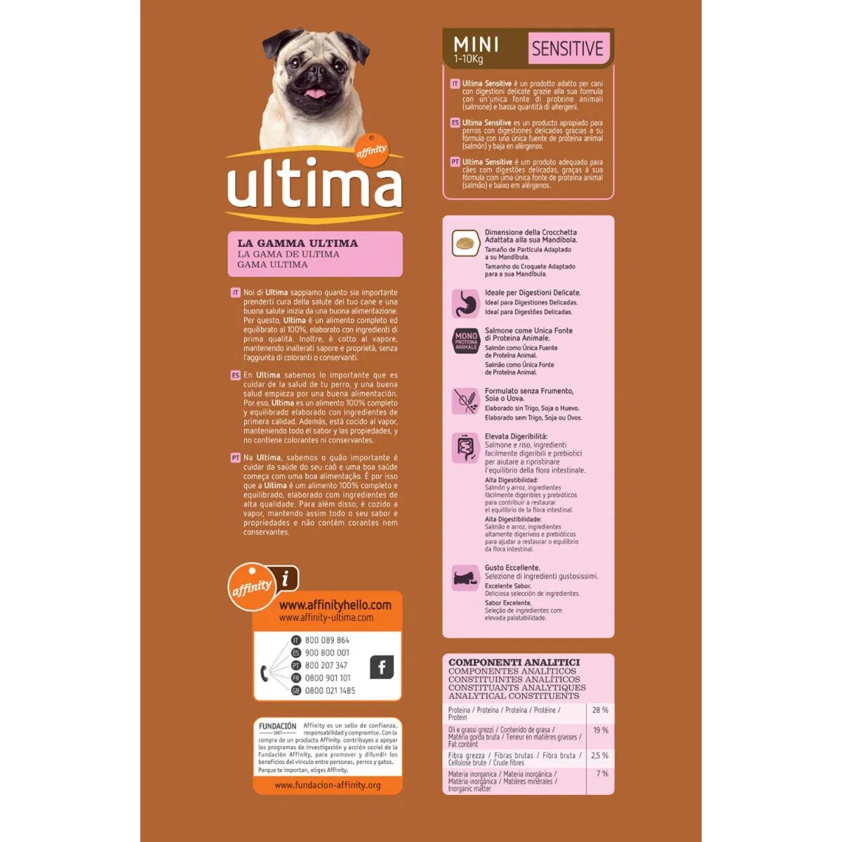 ULTIMA Small Digestive Wellbeing XS-S Somon hrană uscată câini sistem digestiv 1.5kg