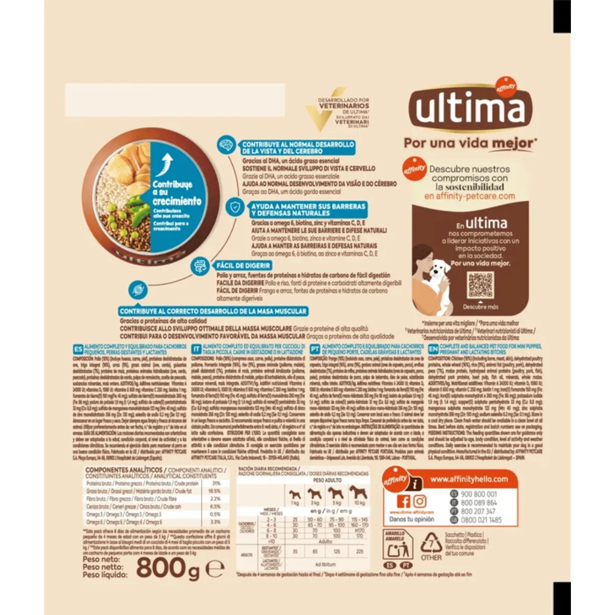ULTIMA Small Junior XS-S Pui hrană uscată câini junior 800g