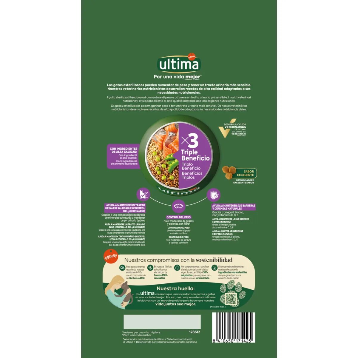 ULTIMA Sterilised Somon hrană uscată pisici sterilizate 1.5kg