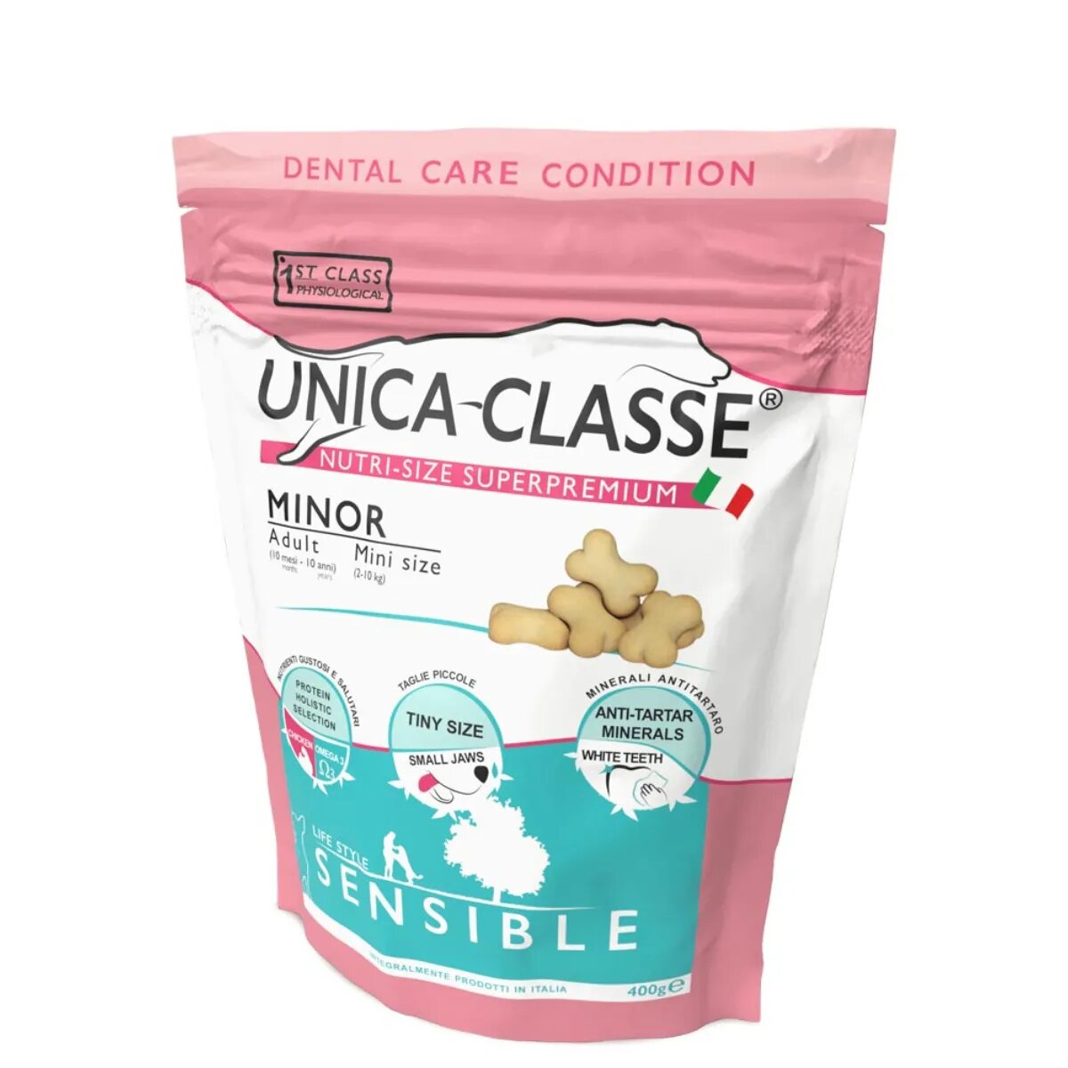 UNICA Classe Minor Sensible XS-S Pui punguță recompense funcționale câini sensibilități dentare 400g