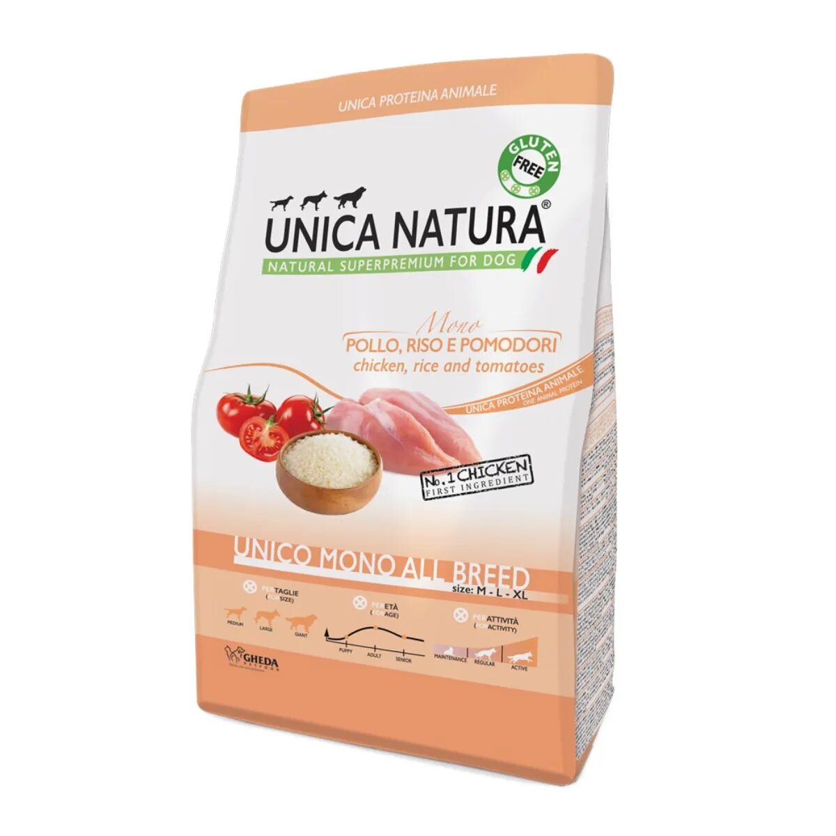 UNICA Natura Mono M-XL Pui și Orez hrană uscată monoproteică câini 12kg