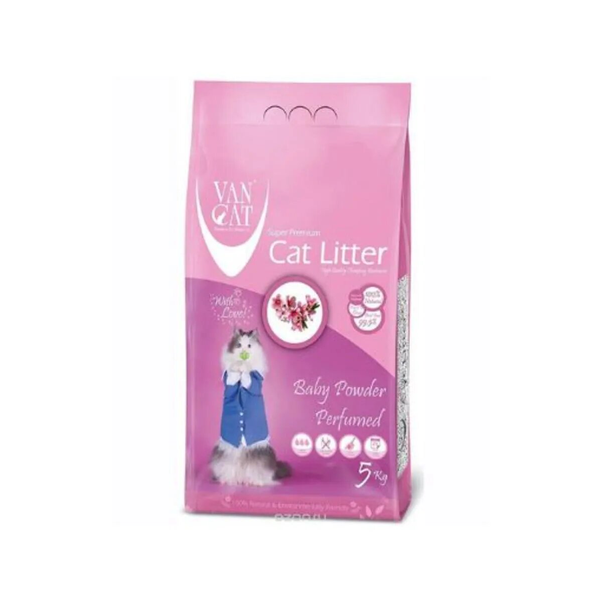 Vancat Baby Powder Talc așternut igienic pisici granule bentonită aglomerant fără praf 5kg