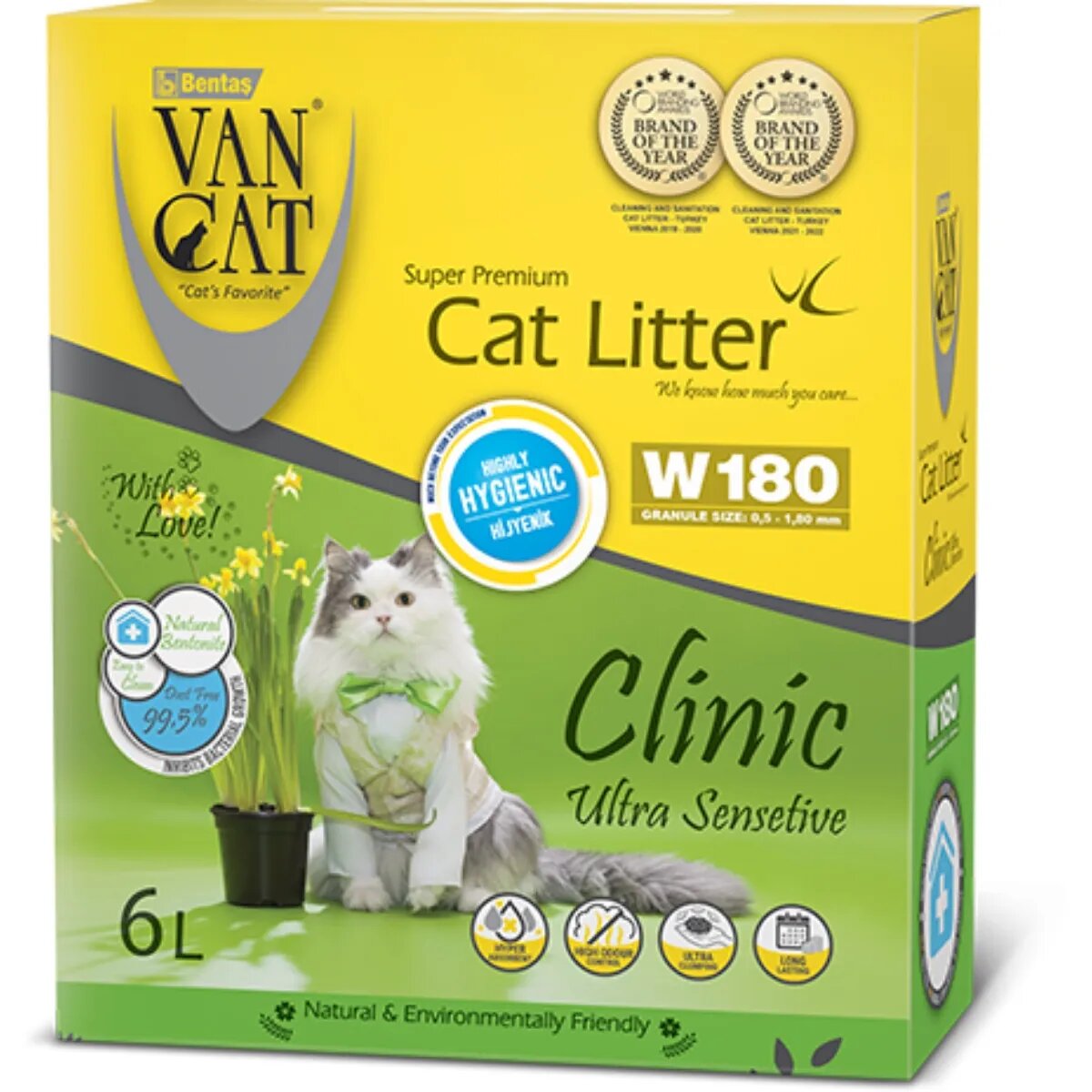 Vancat Clinic Ultrasensitive neparfumat așternut igienic pisici granule bentonită aglomerant fără praf 6l
