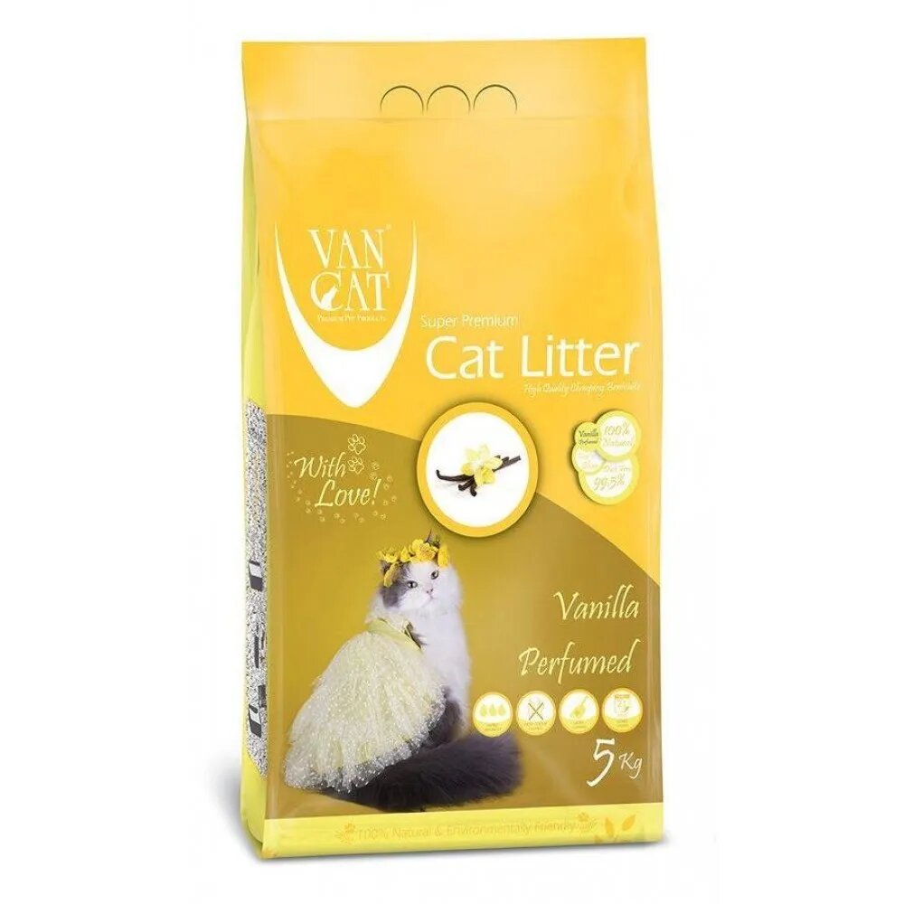 Vancat Vanilie așternut igienic pisici granule bentonită aglomerant neutralizare mirosuri 5kg