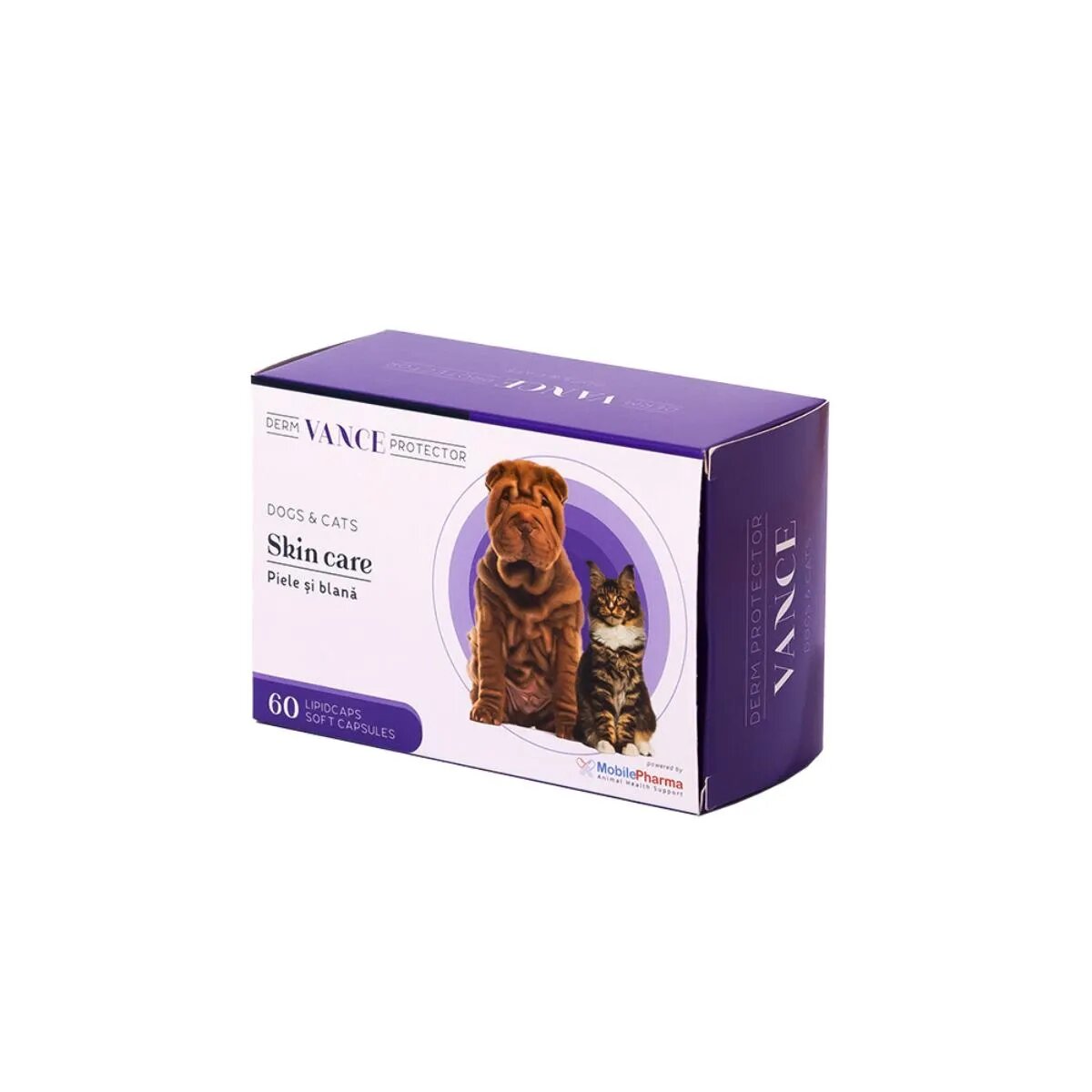 VANCE Derm Protector supliment piele & blană câini și pisici capsule Derm Protector XS-XL supliment piele & blană câini și pisici cutie 60 capsule