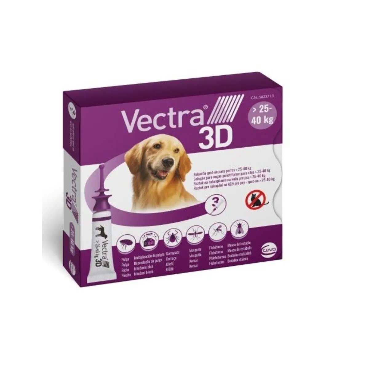 Vectra 3D spot-on solutie antiparazitara caini spot-on soluție antiparazitară câini 25-40 kg 3 pipete