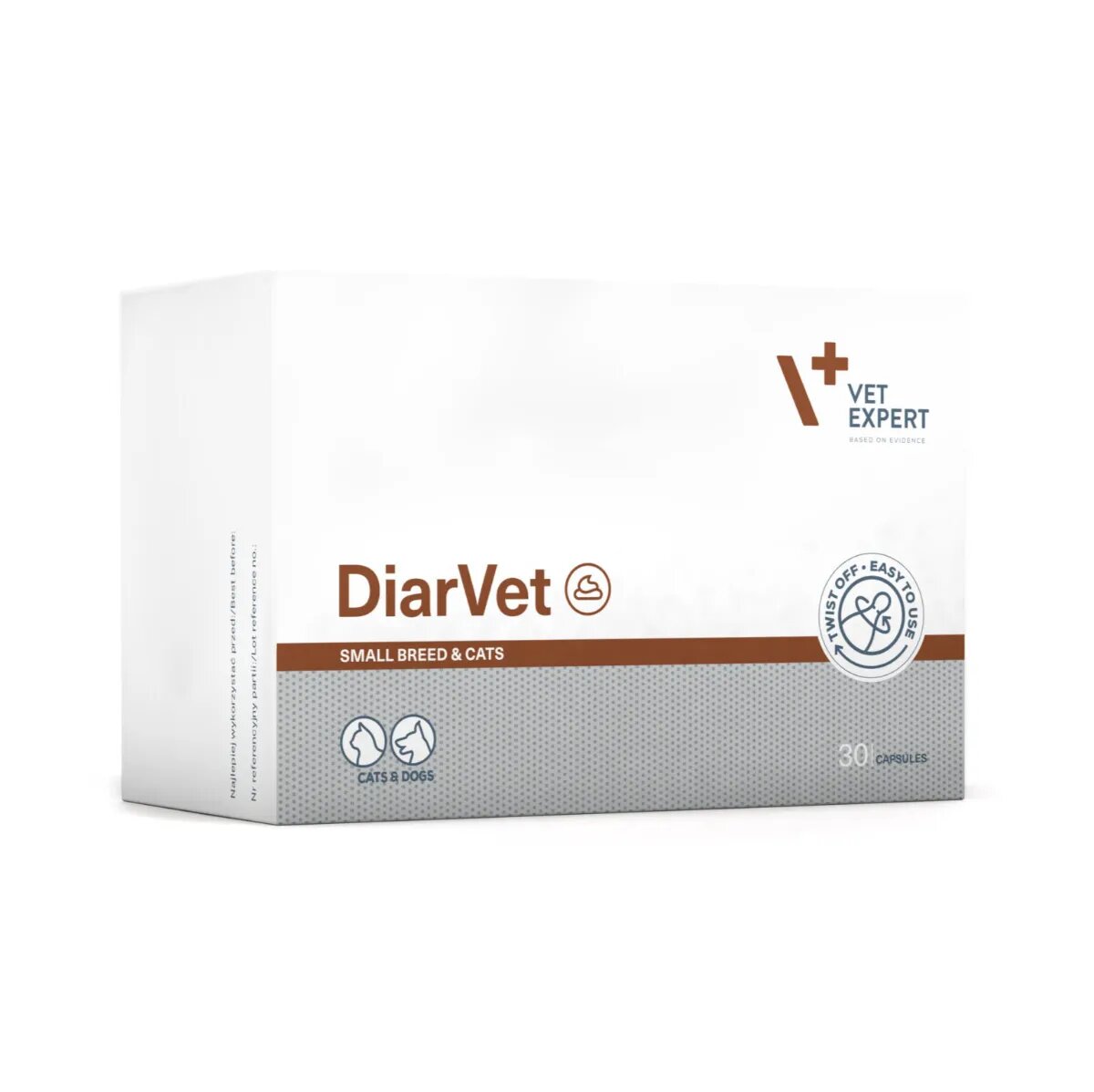 VET EXPERT DiarVet Small Breed & Cats supliment sistem digestiv câini capsule DiarVet Small Breed & Cats XS-S supliment sistem digestiv câini și pisici cutie 30 capsule