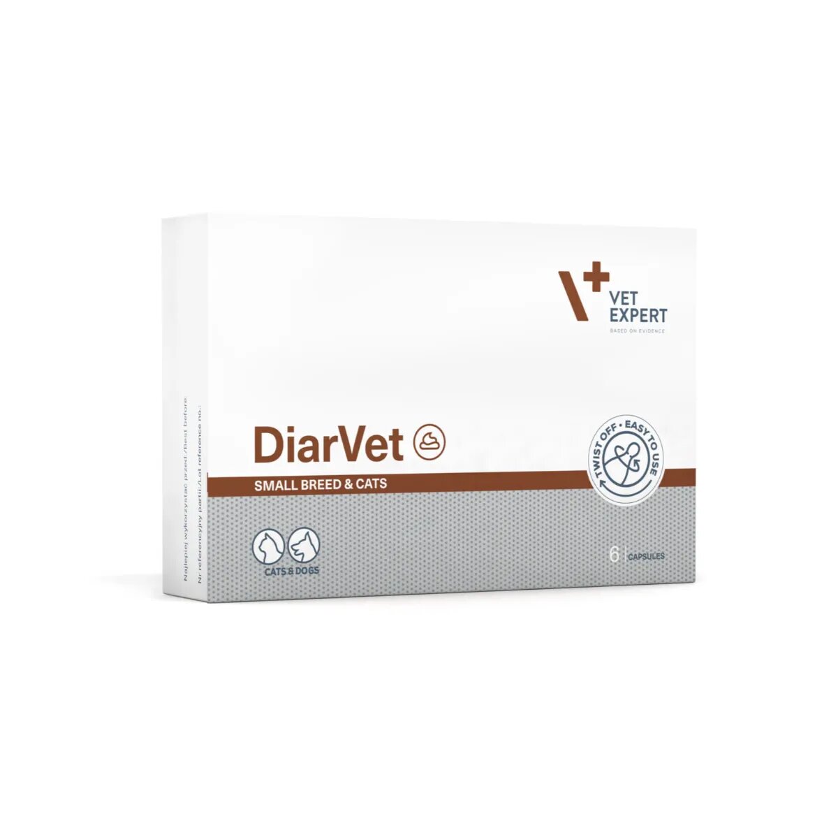 VET EXPERT DiarVet Small Breed & Cats supliment sistem digestiv câini capsule DiarVet Small Breed & Cats XS-S supliment sistem digestiv câini și pisici cutie 30 capsule