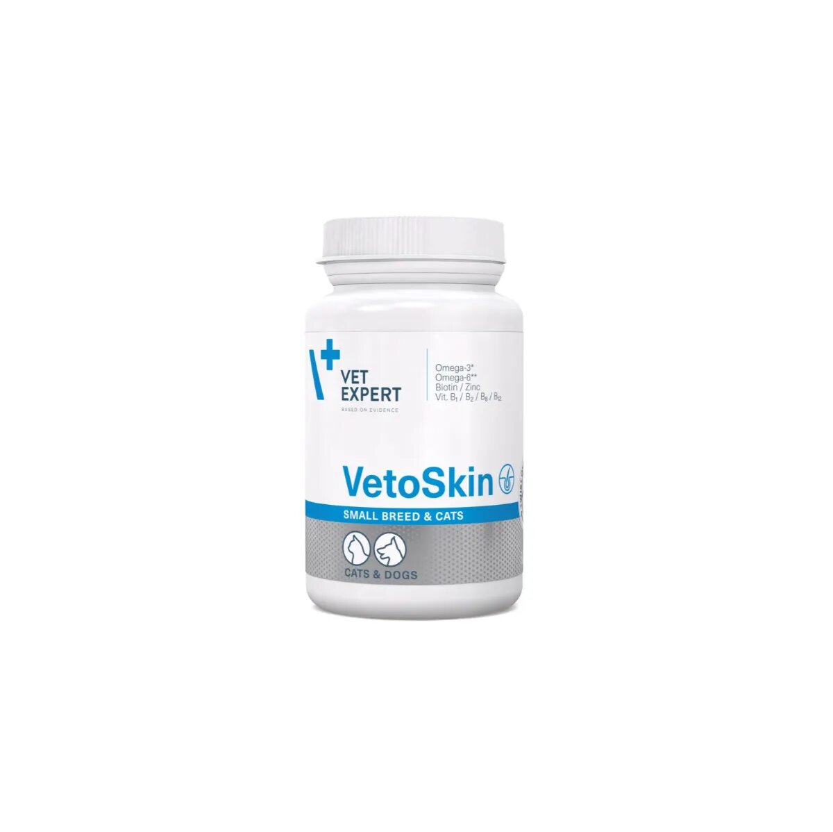 VET EXPERT VetoSkin Small Breed & Cats supliment piele & blană câini capsule VetoSkin Small Breed & Cats XS-S supliment piele & blană câini și pisici flacon 60 capsule
