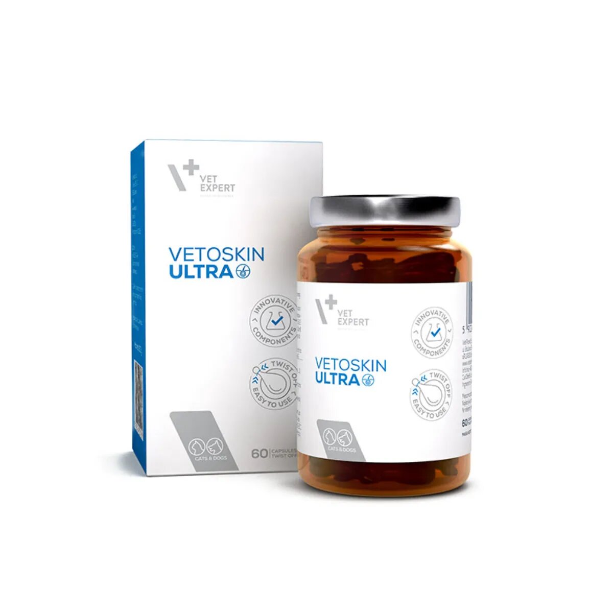 VET EXPERT VetoSkin Ultra supliment piele & blană câini capsule VetoSkin Ultra supliment piele & blană câini și pisici flacon 60 capsule