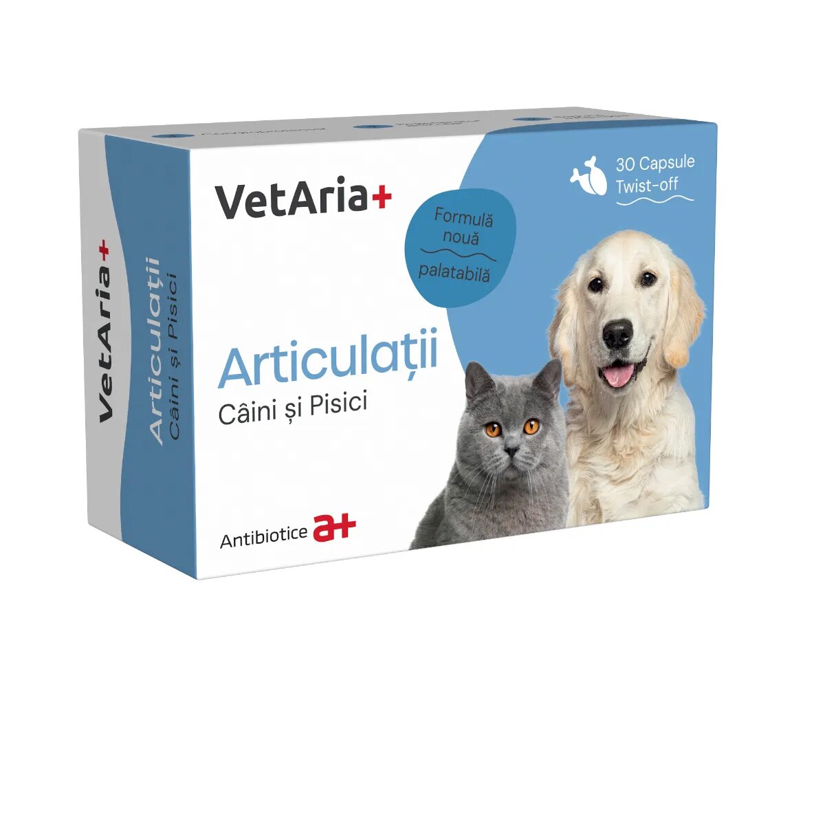 VETARIA+ Articulatii supliment sistem articular câini și pisici Pui capsule Articulatii XS-XL supliment sistem articular câini și pisici Pui cutie 30 capsule