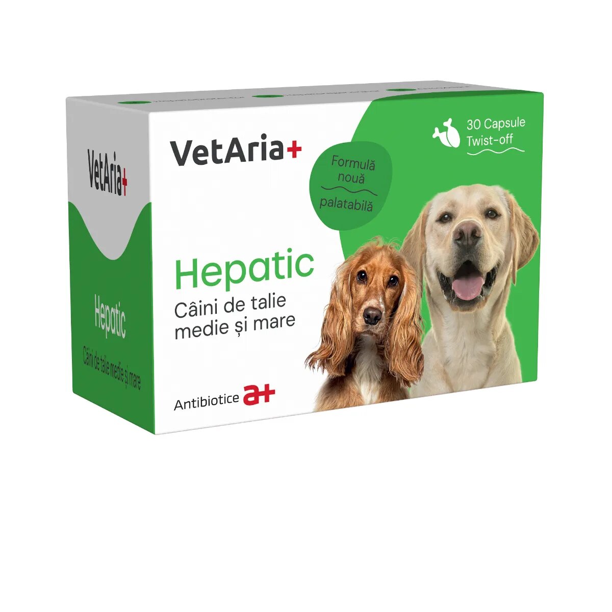 VETARIA+ Hepatic caini de talie medie si mare supliment sistem hepatic câini Pui capsule Hepatic caini de talie medie si mare M-XL supliment sistem hepatic câini Pui cutie 30 capsule