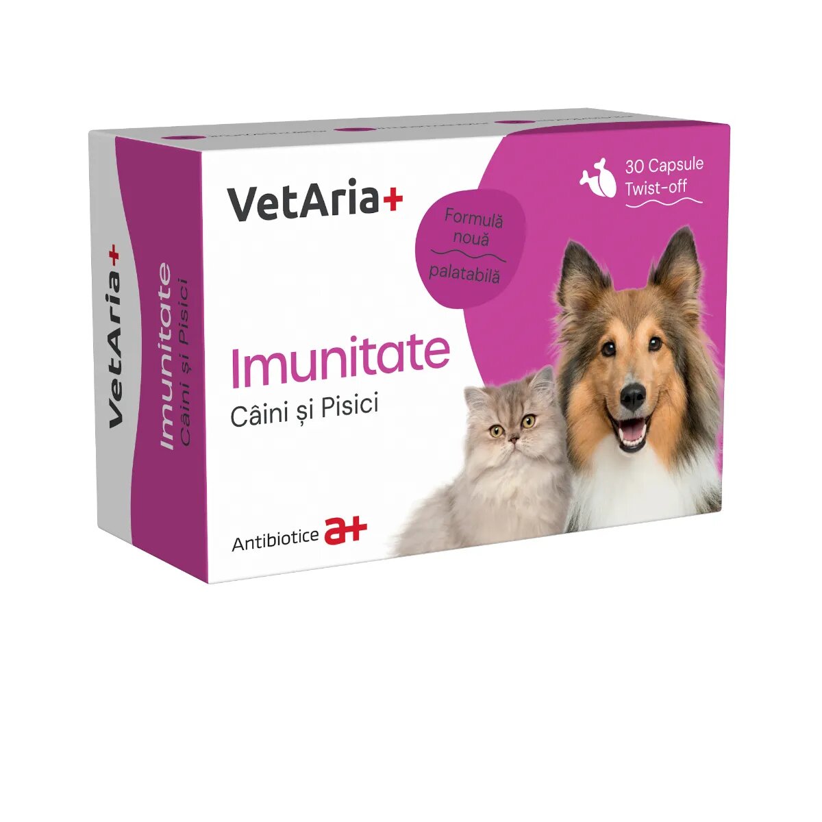 VETARIA+ Imunitate supliment sistem imunitar câini și pisici Pui capsule Imunitate XS-XL supliment sistem imunitar câini și pisici Pui cutie 30 capsule