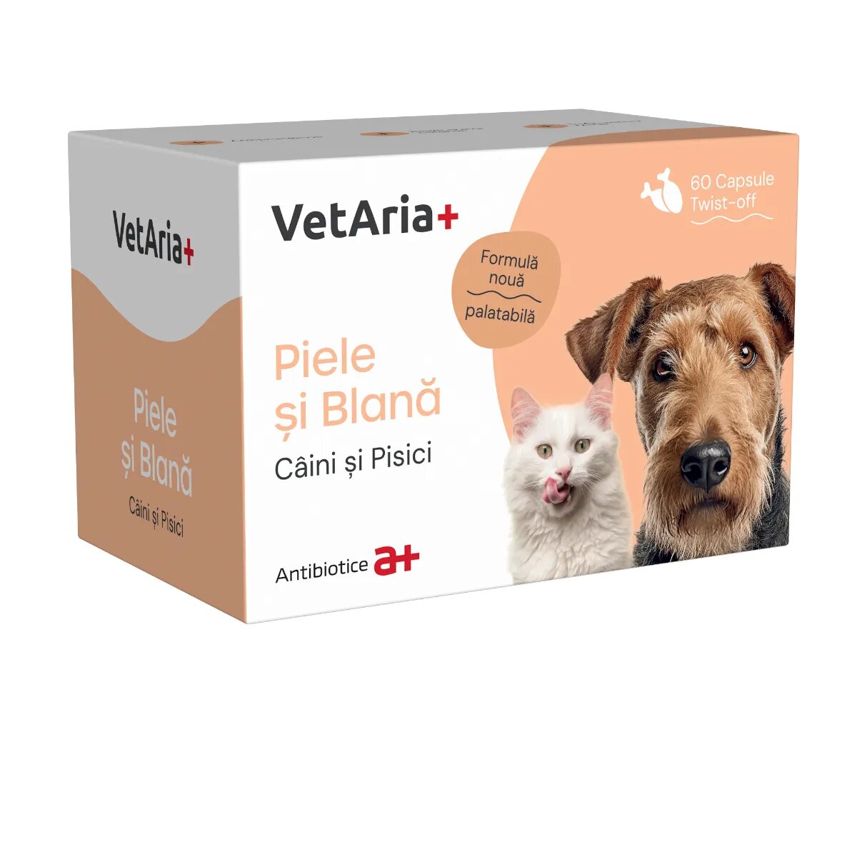 VETARIA+ Piele si Blana supliment piele & blană câini și pisici Pui capsule Piele si Blana XS-XL supliment piele & blană câini și pisici Pui cutie 30 capsule