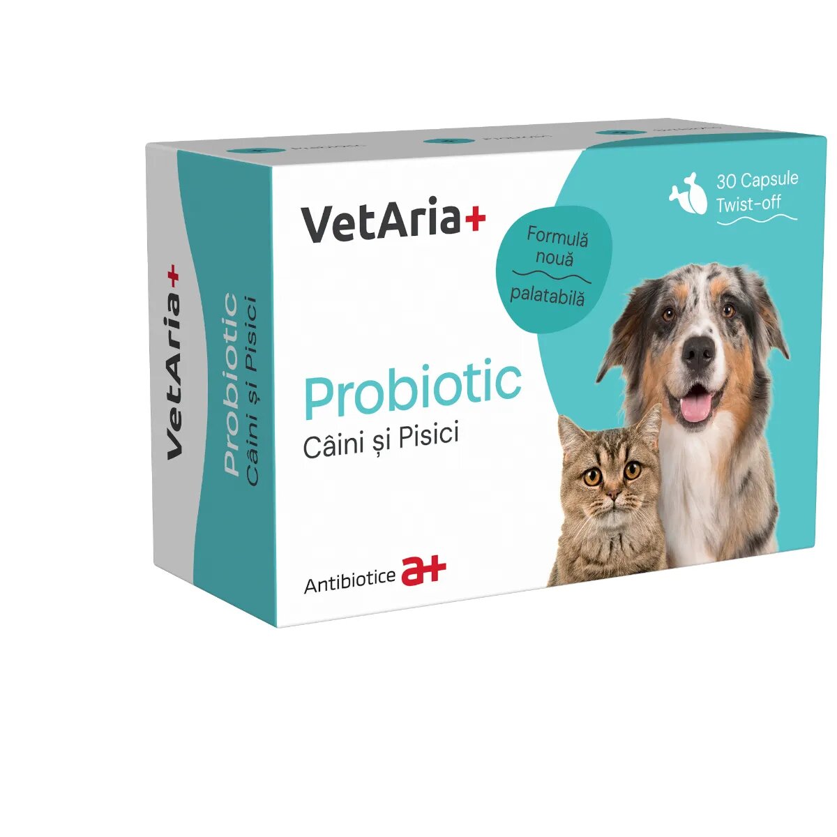 VETARIA+ Probiotic supliment sistem digestiv & probiotice câini și pisici Pui capsule Probiotic XS-XL supliment sistem digestiv & probiotice câini și pisici Pui cutie 30 capsule