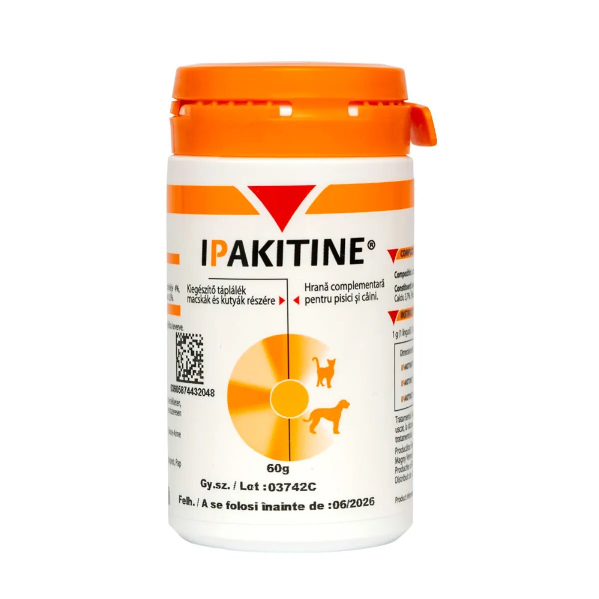 Vetoquinol Ipakitine supliment sistem renal câini pudră Ipakitine XS-XL supliment sistem renal câini și pisici flacon 60g pudră