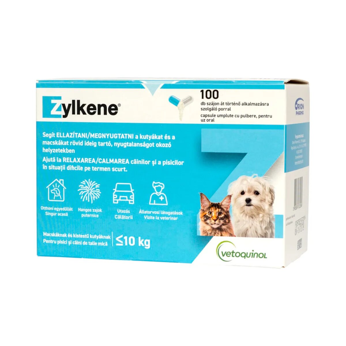 Vetoquinol Zylkene 75mg supliment sistem nervos & calmante câini capsule Zylkene 75mg XS-M supliment sistem nervos & calmante câini și pisici cutie 10 capsule