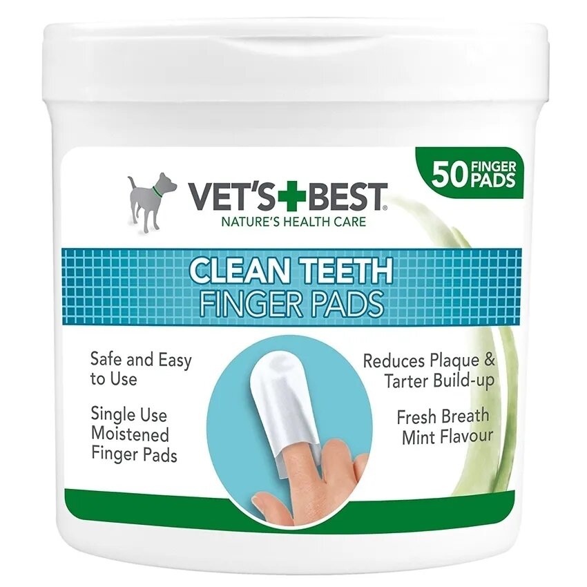 Vet's Best Clean Teeth Finger șervețele igienă orală câini anti-tartru împrospătarea respirației Mentă cutie 50buc