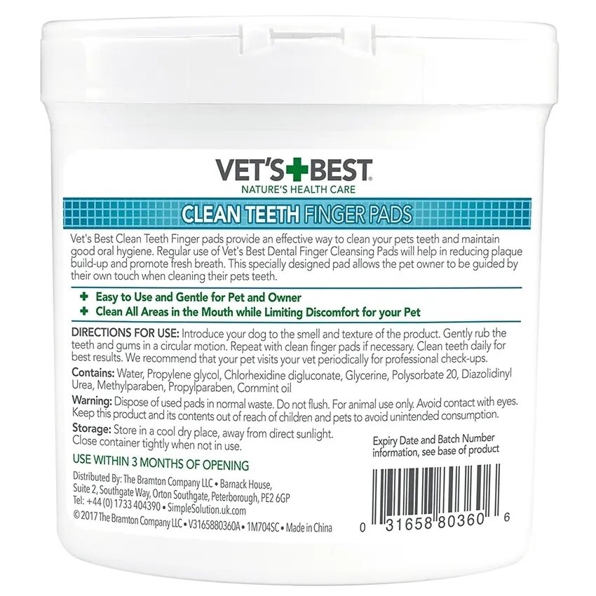 Vet's Best Clean Teeth Finger șervețele igienă orală câini anti-tartru împrospătarea respirației Mentă cutie 50buc